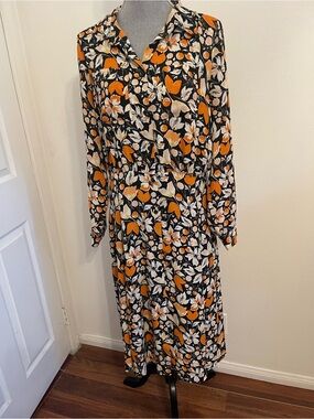 Who What Wear Black, Orange & Cream Floral Maxi Dress. Size Large